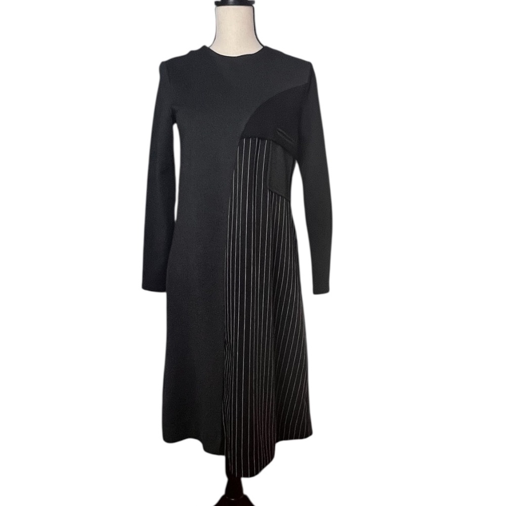 Langdon Jersey Assimetrical Colorblock Long Sleeve Dress S Grey/Black Pre-owned